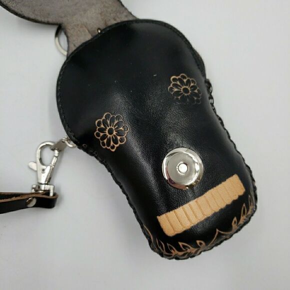 Sugar Skull Leather Wristlet Wallet Handmade Day of the Dead Coin Purse Keychain - Picture 7 of 15